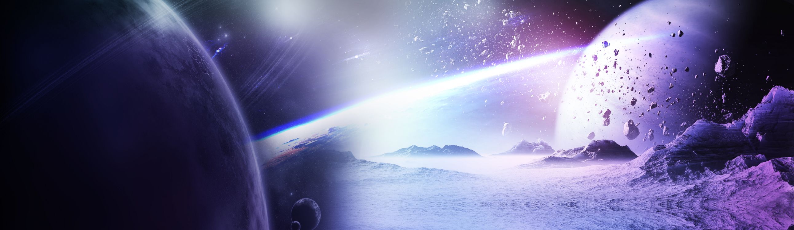 Обои атмосфера, свет, космос, астрономический объект, космическое пространство в разрешении 3968x1152