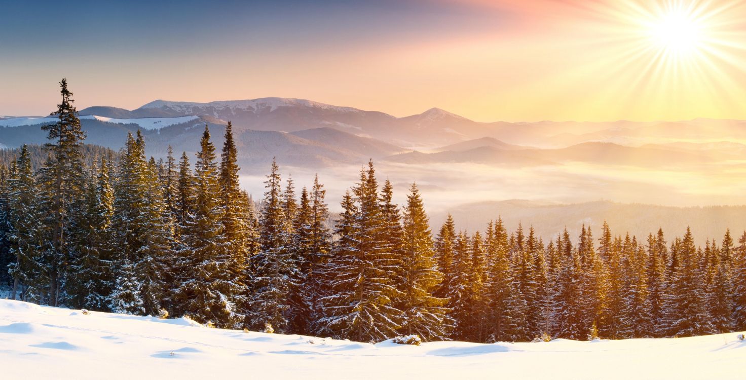 Обои снег, зима, дерево, гора, горный рельеф в разрешении 9301x4738