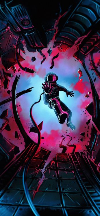 Обои потерянный астронавт, астронавт, космическое пространство, пурпур, розовый в разрешении 1080x2340
