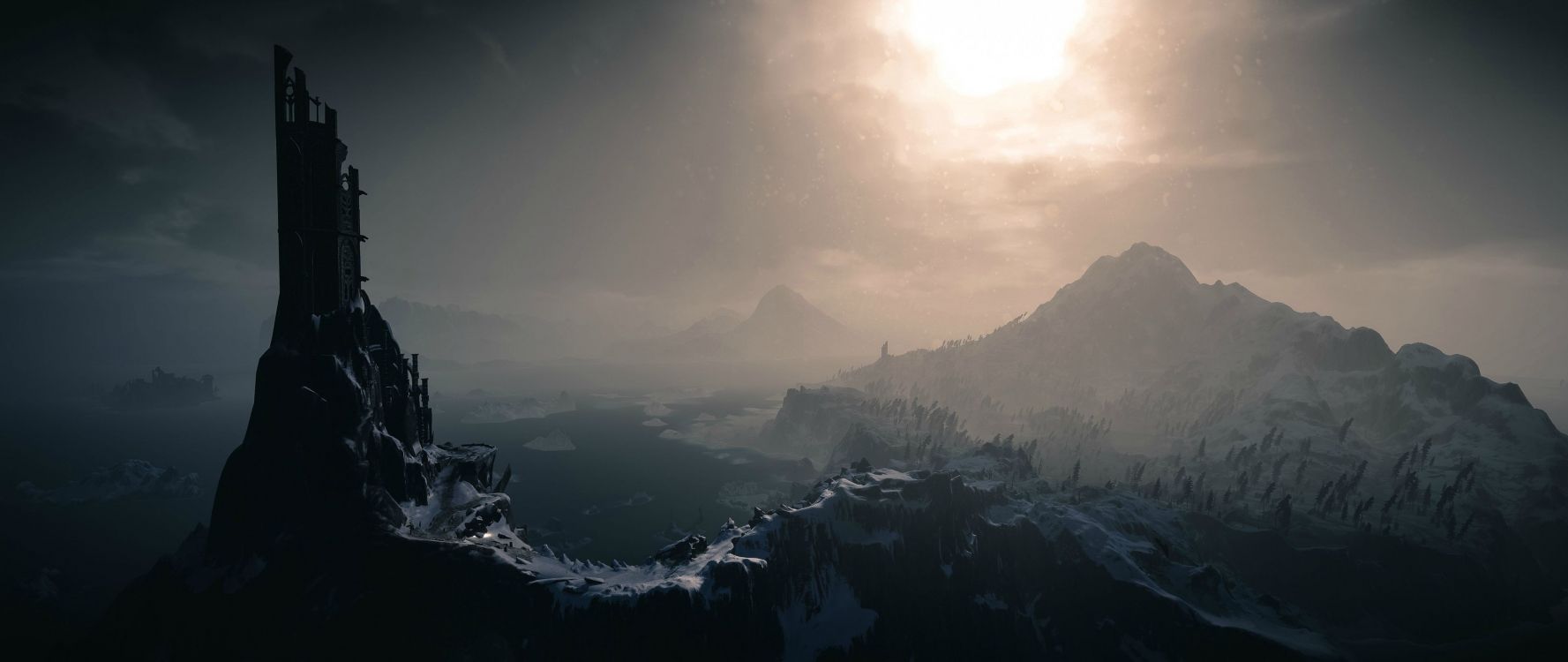 Обои Геральт из ривии, Ведьмак, цири, горный рельеф, гора в разрешении 3840x1620