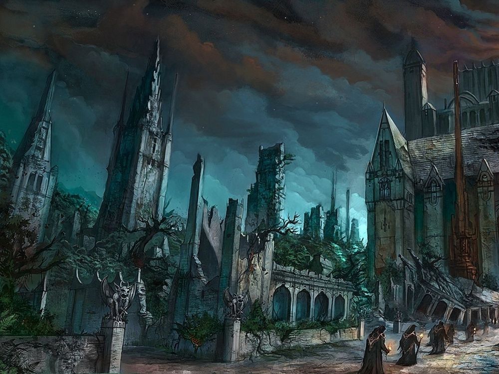 Обои темные фантазии, экологическое искусство, развалины, руины, вампир в разрешении 2048x1536