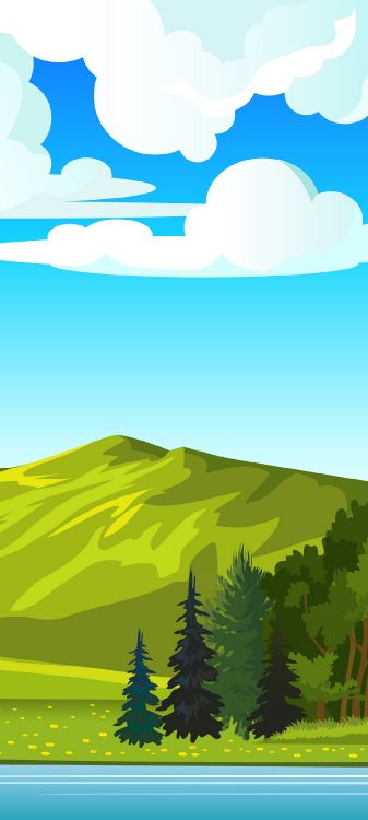 Обои иллюстрация, пейзаж, постер, водопад, живопись в разрешении 1080x2400