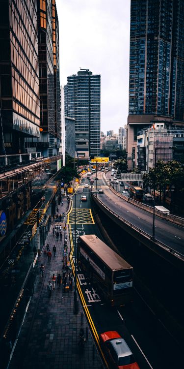 Обои Банк, здание, небоскреб, легковые автомобили, автобус в разрешении 1500x3000