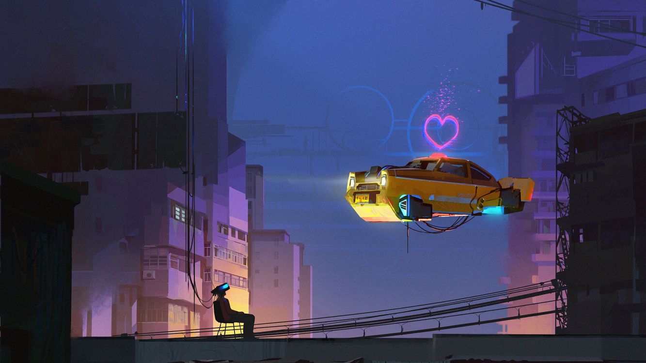 Обои свет, арт, Киберпанк, Король, городской автомобиль в разрешении 3840x2160