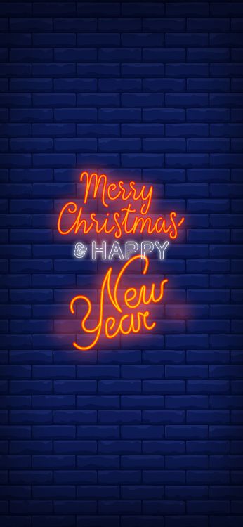 Обои Новый год, Рождество, неоновая вывеска, синий, Янтарь в разрешении 2410x5218
