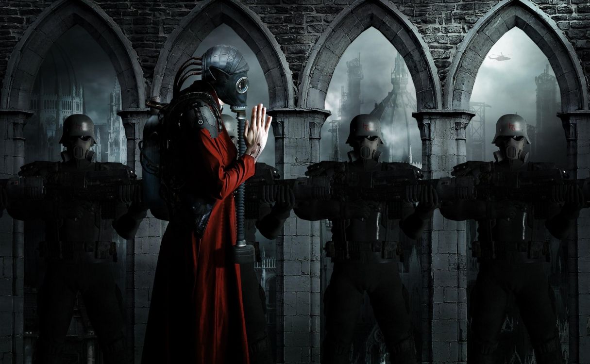 Обои противогаз, темнота, маска, Научная фантастика, газ в разрешении 2560x1580