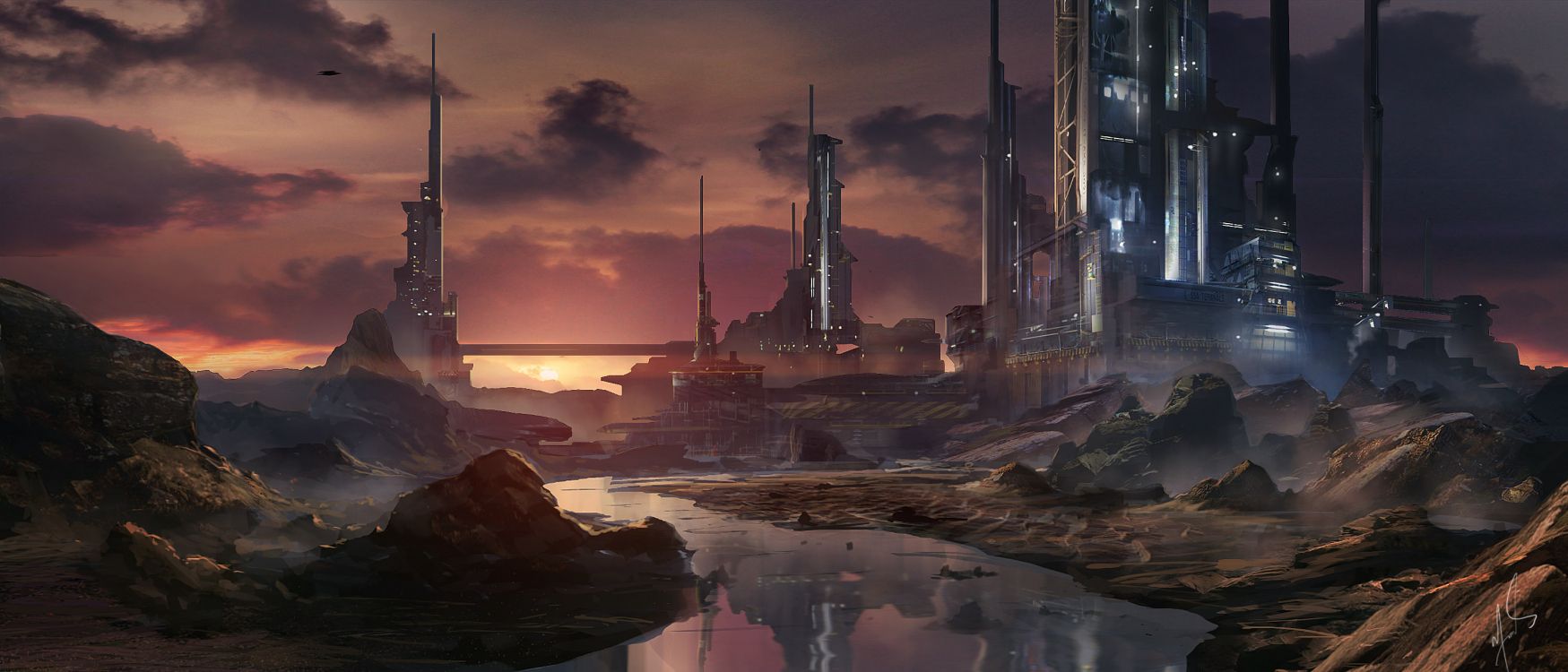 Обои Научная фантастика, арт, будущее, живопись, пейзаж в разрешении 3000x1286