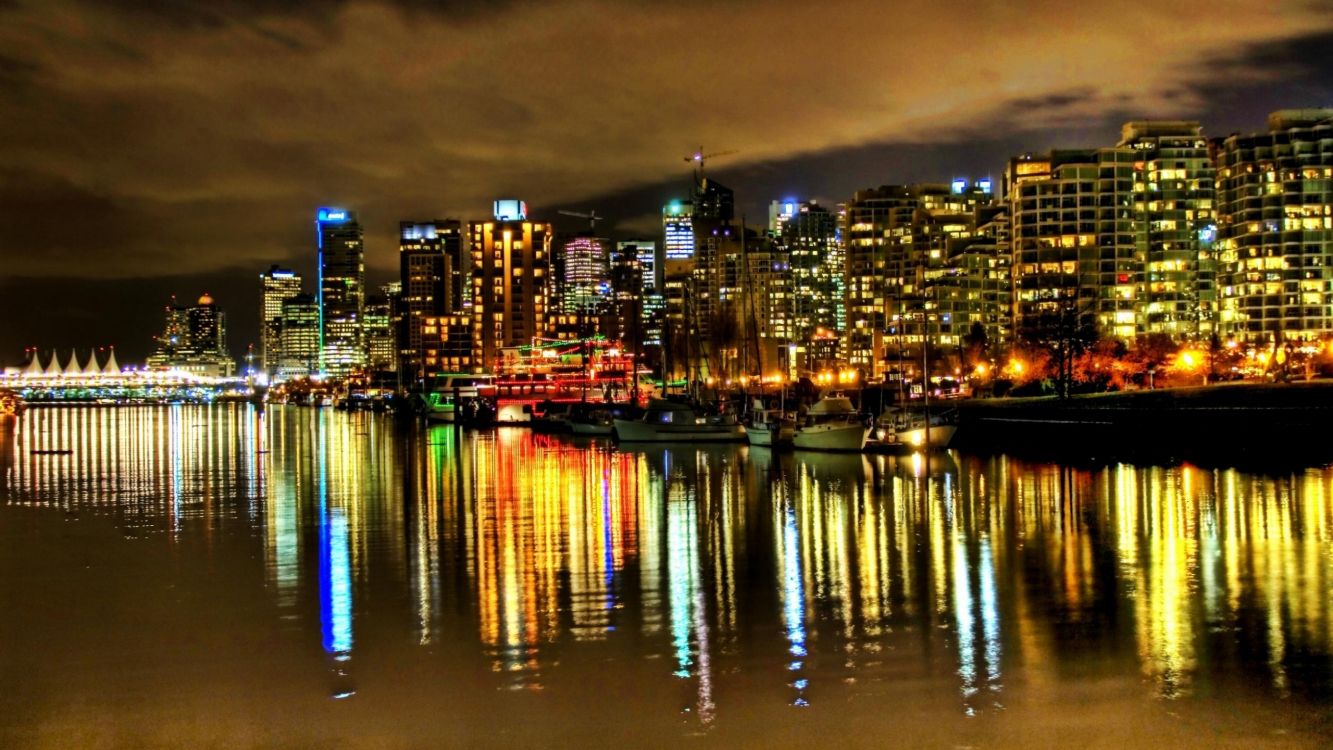 Обои Ванкувер, город, освещение, городской пейзаж, ночь в разрешении 2560x1440