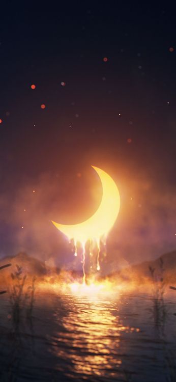 Обои природа, атмосфера, луна, окружающая среда, природный ландшафт в разрешении 1407x3045