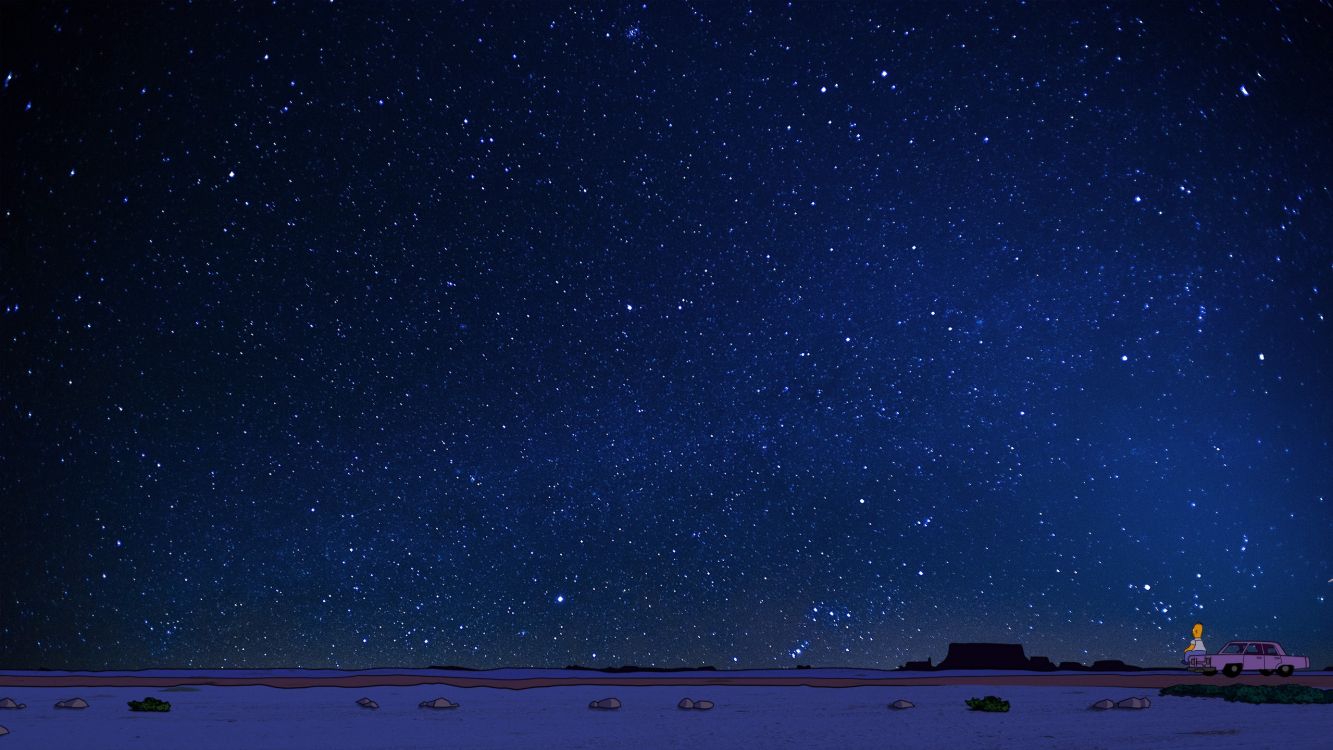 Обои Гомер Симпсон, звезда, синий, ночь, атмосфера в разрешении 2560x1440