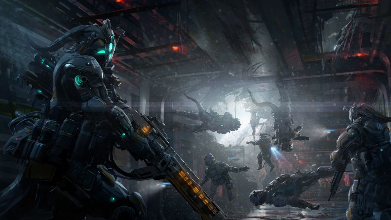 Обои фантастика воин, Научная фантастика, киборг, компьютерная игра, шутер в разрешении 2560x1440