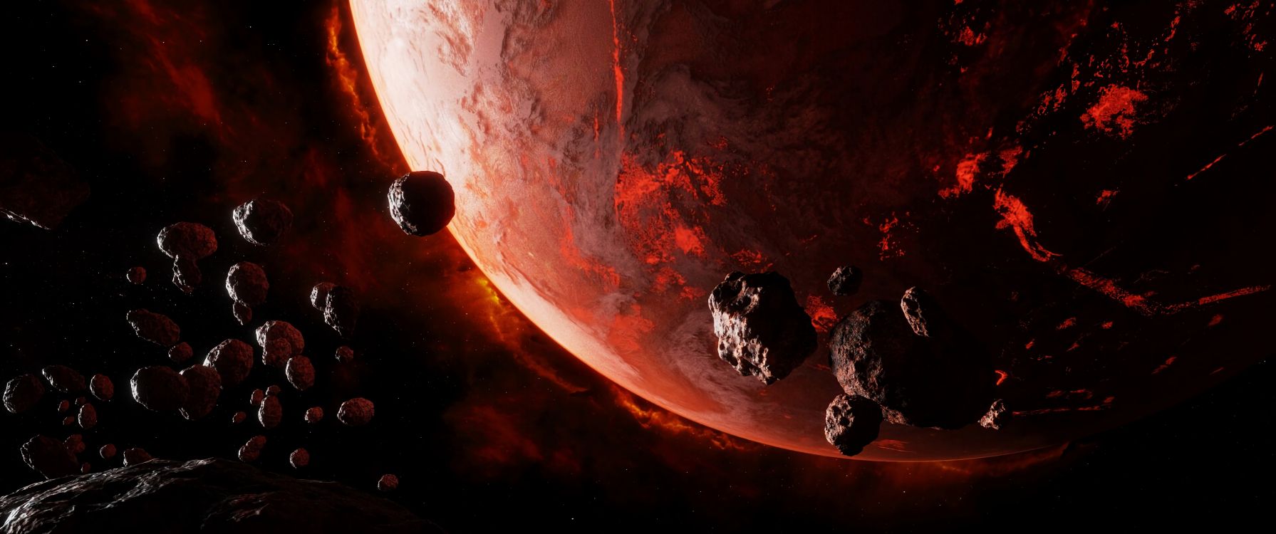 Обои планета, земля, космос, астрономический объект, красный цвет в разрешении 7680x3216
