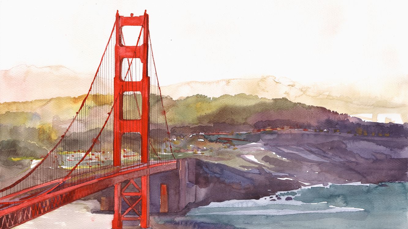 Обои известная акварель, акварельная живопись, живопись, архитектура, визуальное искусство в разрешении 3840x2160