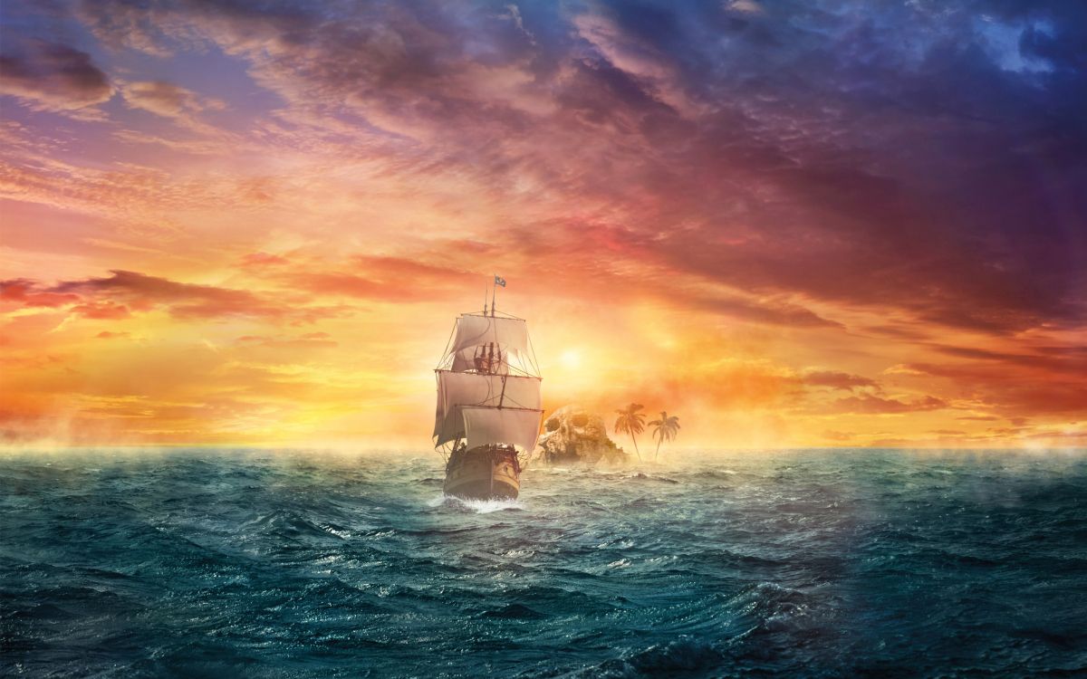 Обои пиратство, океан, горизонт, море, спокойный в разрешении 2880x1800