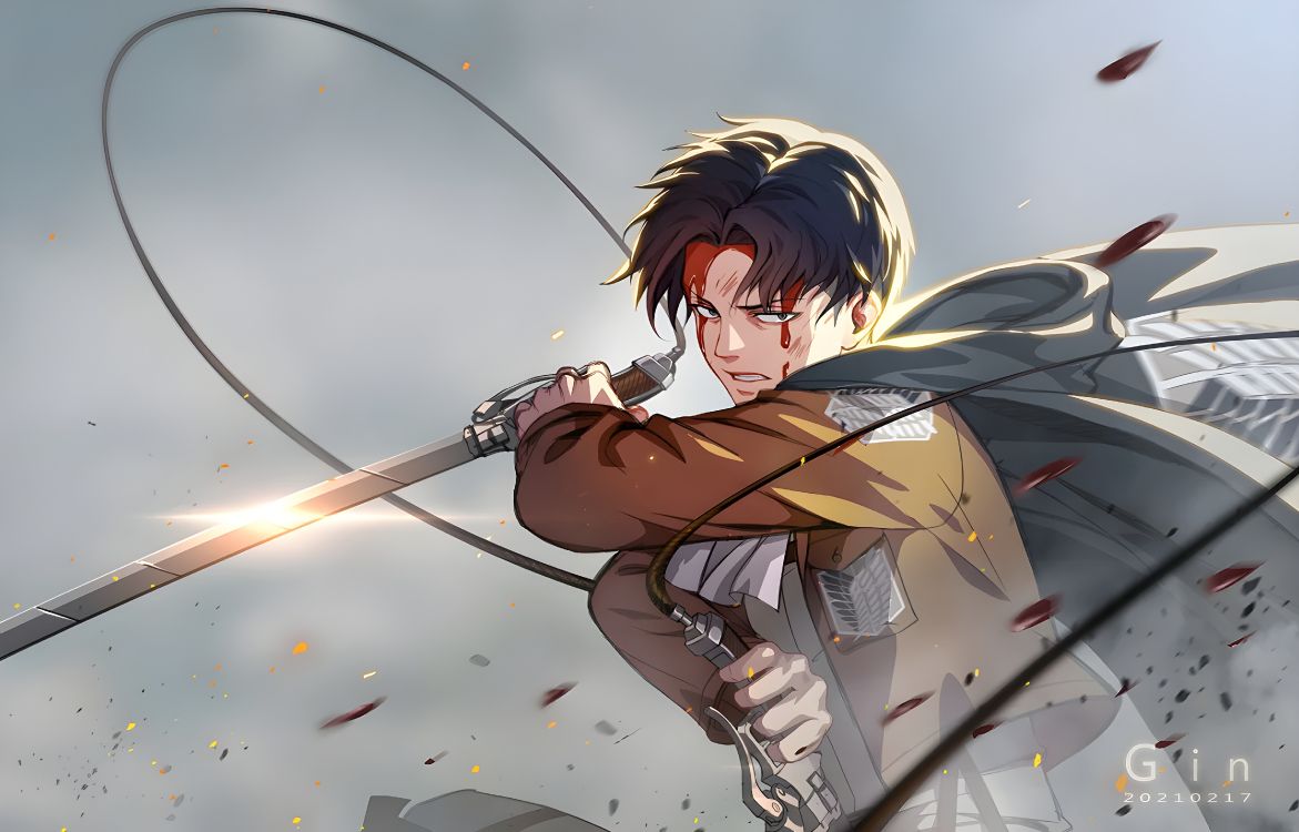 Обои мультик, Леви Аккерман, нападение на титан, эрен йегер, Микаса Акерман в разрешении 4800x3072