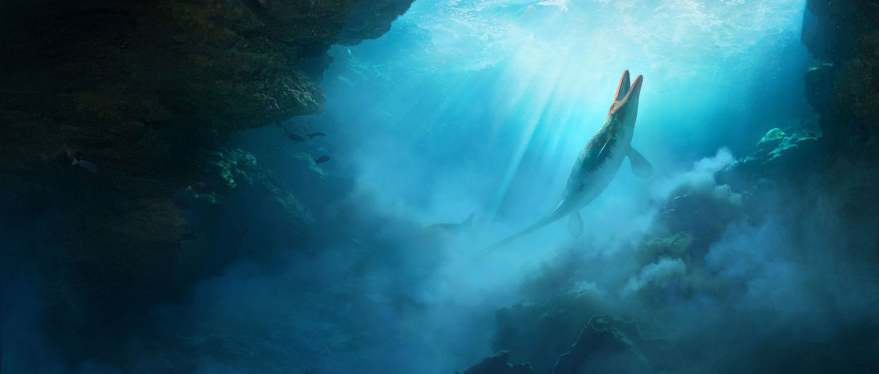 Обои годзилла сцена, Король Гидором, монстр, MonsterVerse, Легендарные Развлечения в разрешении 3600x1532