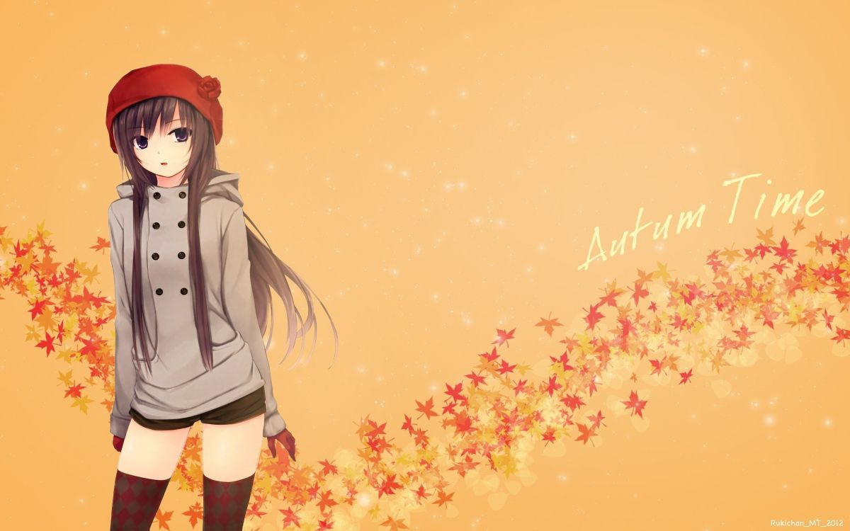 Обои аниме, осень, иллюстрация, живопись, счастье в разрешении 2560x1600