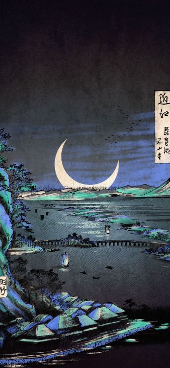 Обои планшет, атмосфера, полумесяц, мир, луна в разрешении 1407x3045