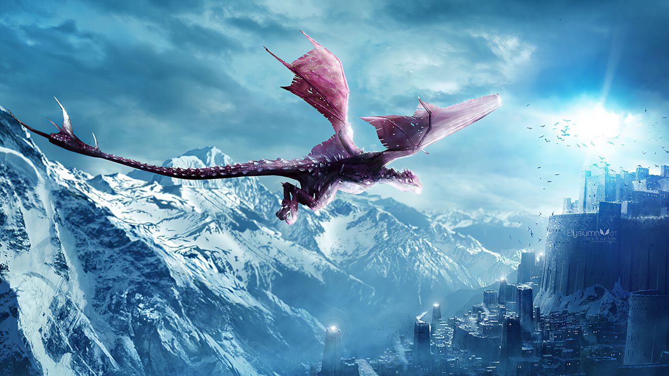 Обои дракон, цифровое искусство, произведение искусства, крыло, мифическое существо в разрешении 2560x1440