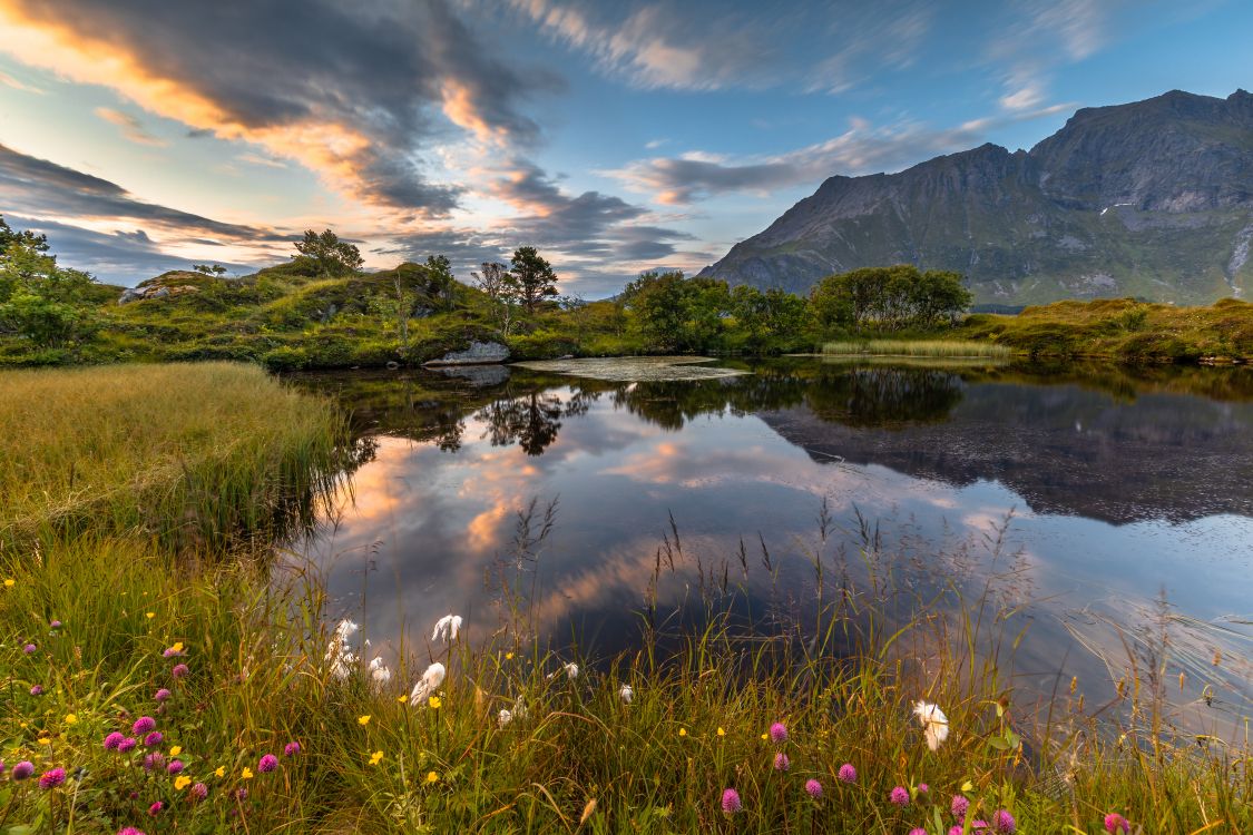 Обои Fredvang Мосты, природа, облако, природный ландшафт, озеро в разрешении 6720x4480