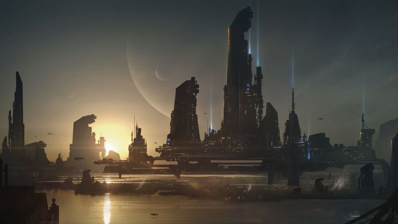 Обои концепт арт, ориентир, город, городской пейзаж, ночь в разрешении 3840x2160