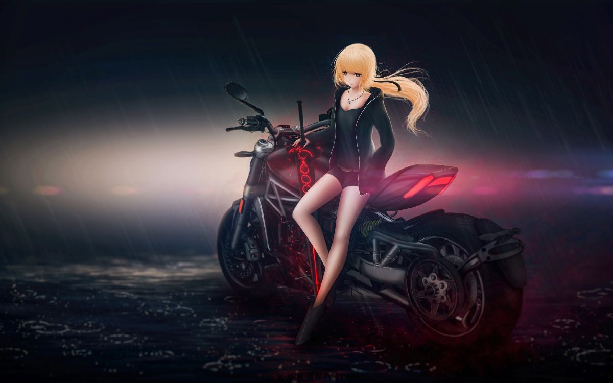 Обои сабля, мотоцикл, темнота, Манга, аниме в разрешении 3840x2400