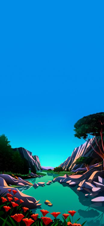 Обои Операционная система, макбук Эйр, яблоко, природный ландшафт, водоем в разрешении 1284x2778