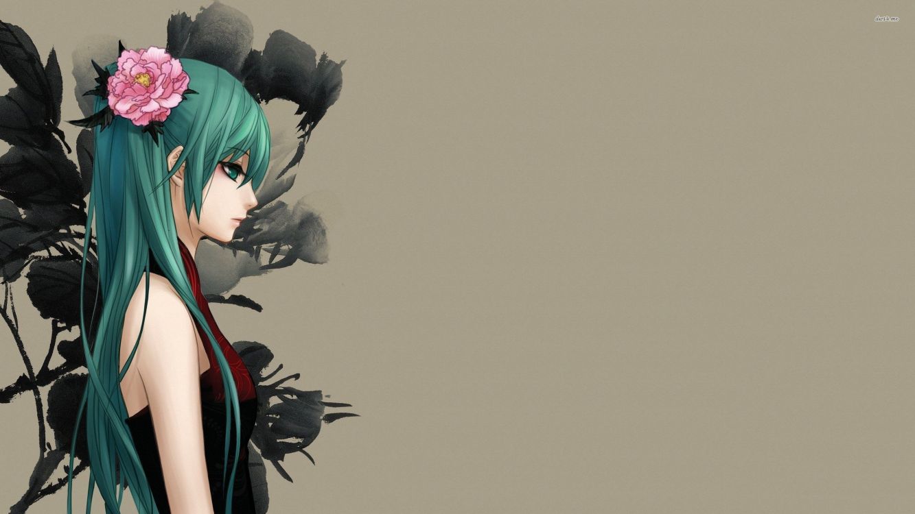 Обои Хацунэ Мику, вокалоид, аниме, песня, цветок в разрешении 2560x1440