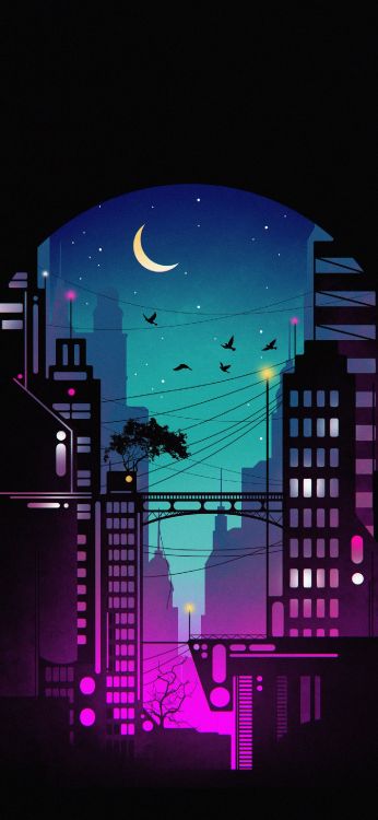 Обои смартфон, астрономический объект, луна, ночь, лунный свет в разрешении 1407x3045