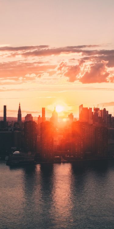 Обои Парк передатчиков WNYC, силуэт, вода, облако, здание в разрешении 1670x3341