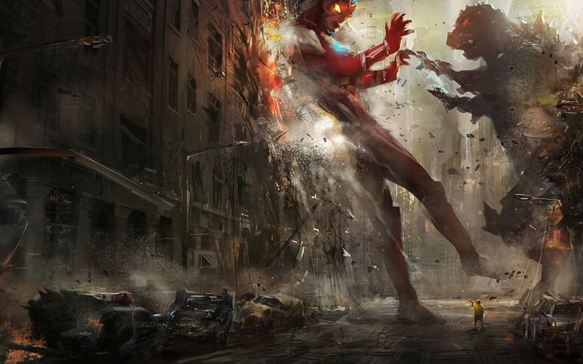 Обои Годзилла, Гамера, Ультрамен, Мехагодзилла, арт в разрешении 2560x1600