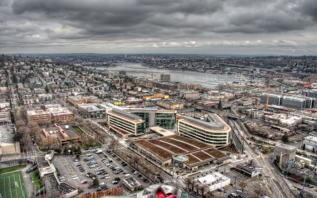 Обои Сиэтл, городской район, город, городской пейзаж, вид с высоты птичьего полета в разрешении 1920x1200