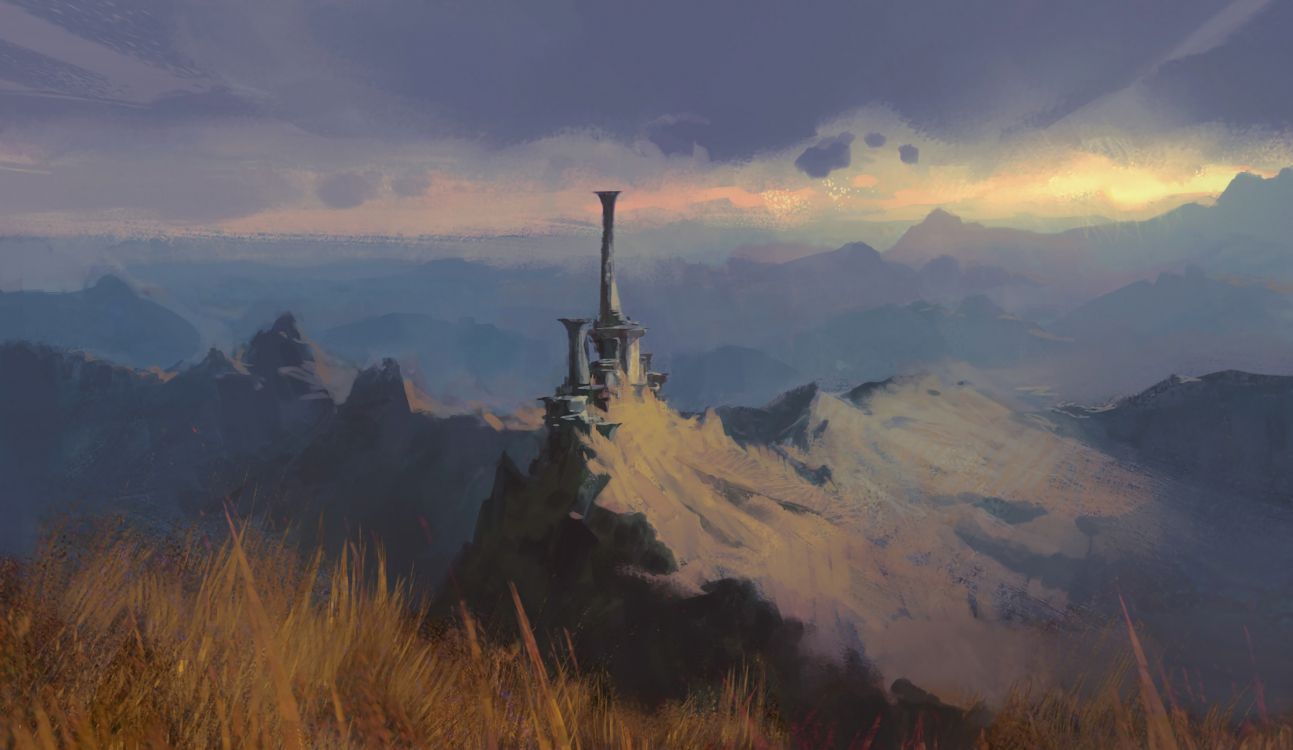 Обои арт, концепт арт, горный рельеф, гора, горный хребет в разрешении 3798x2202