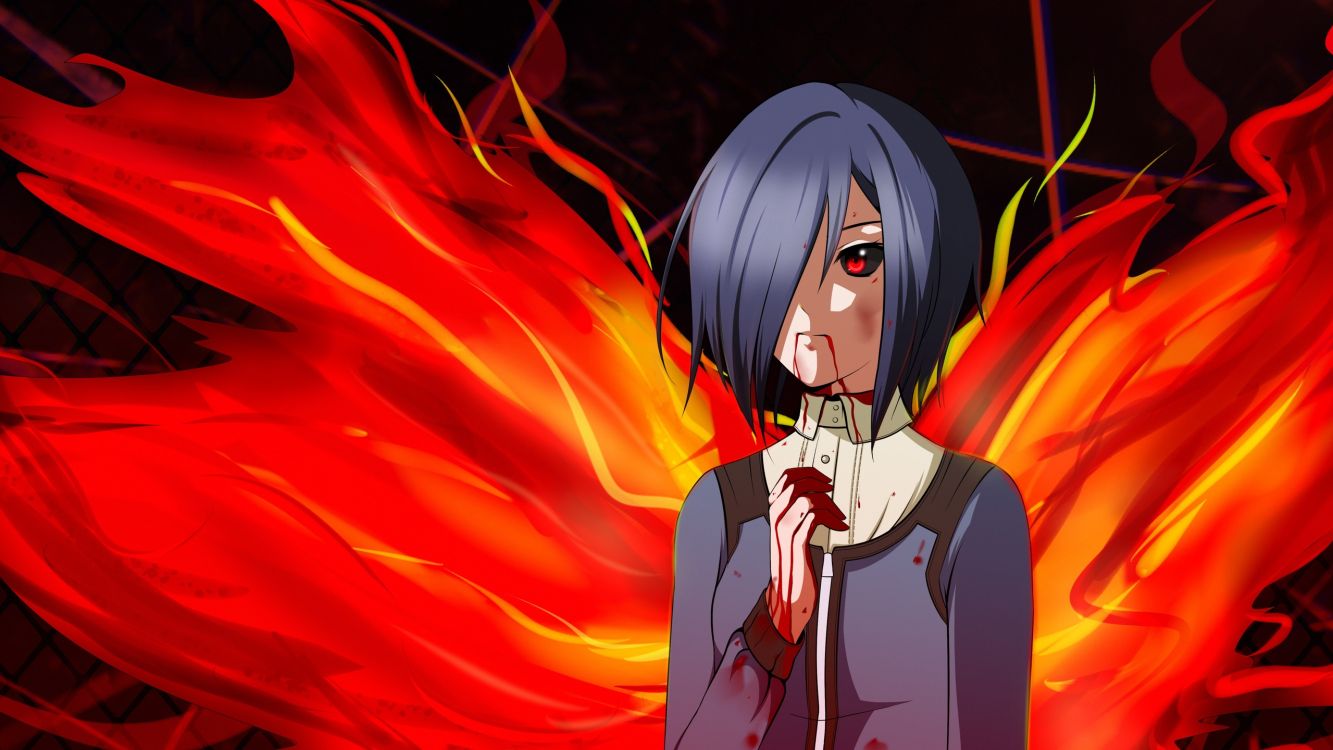 Обои Кен kaneki, Токио вурдалак, аниме, красный цвет, демон в разрешении 2560x1440