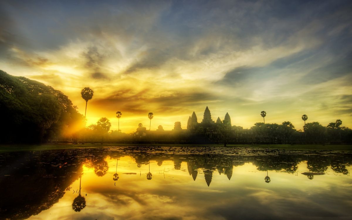 Обои Ангкор ВАТ, природа, отражение, вода, утро в разрешении 2560x1600