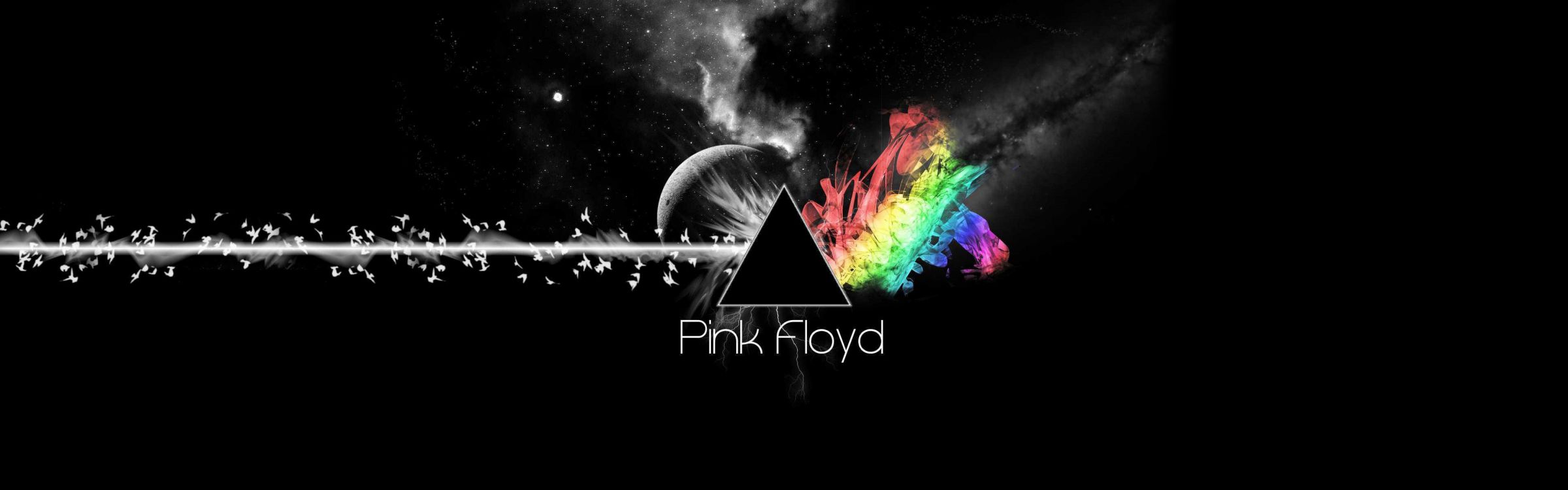 Обои Темная сторона Луны, Pink Floyd, Альбом, обложка альбома, графический дизайн в разрешении 3840x1200