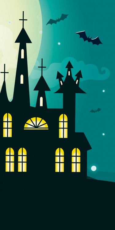 Обои силуэт, иллюстрация, графика, дом с привидениями, векторная графика в разрешении 1080x2160