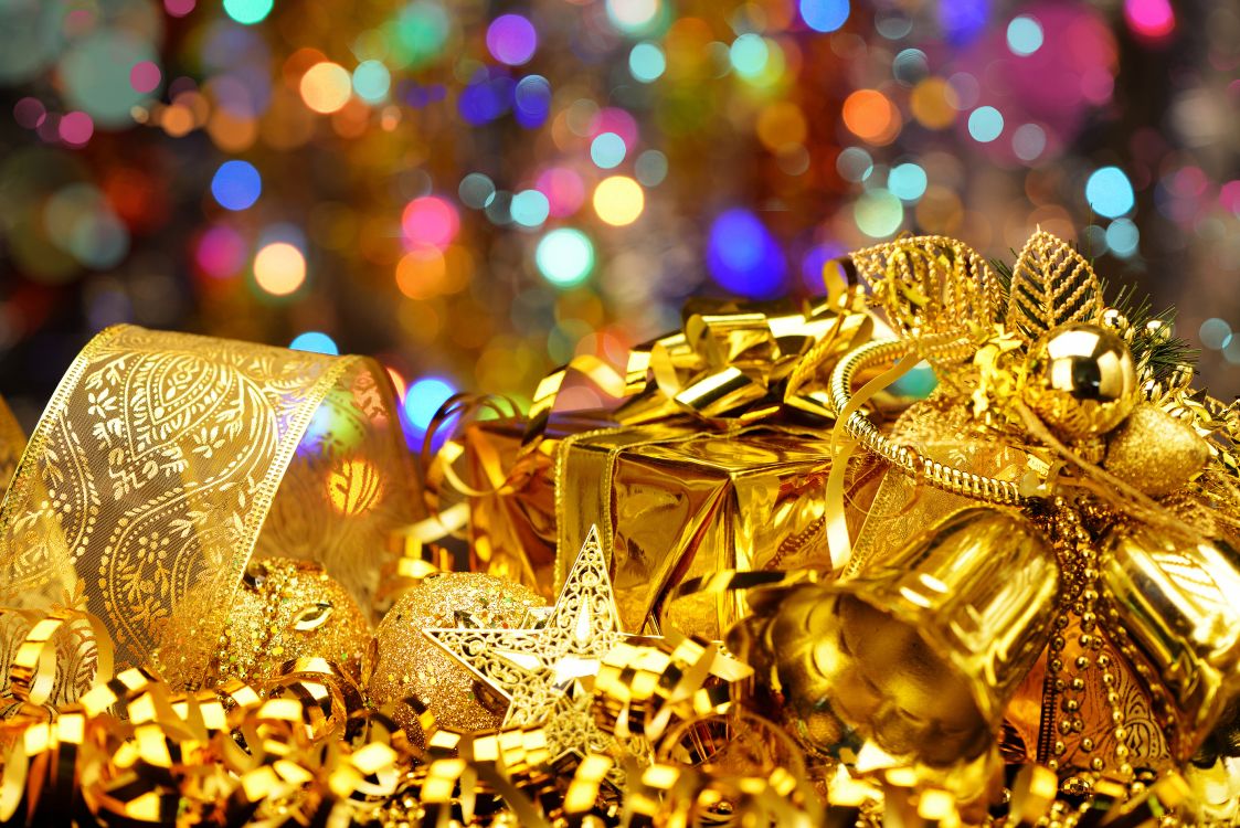 Обои золото, Рождество, Рождественские украшения, событие, традиция в разрешении 8400x5606