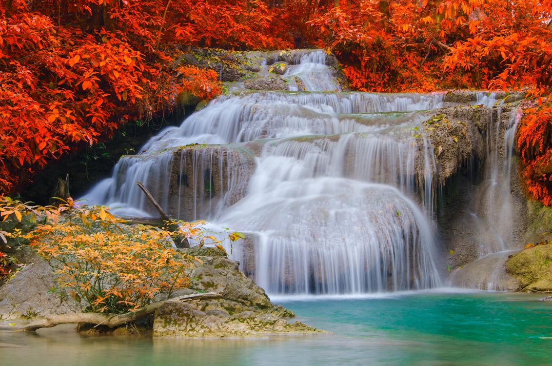 Обои водопад, осень, водоем, природа, вода в разрешении 6000x3974