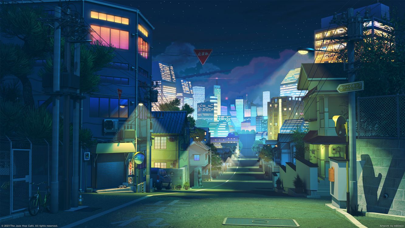 Обои цифровое искусство ночной город, цифровое искусство, арт, артист, произведение искусства в разрешении 1920x1080