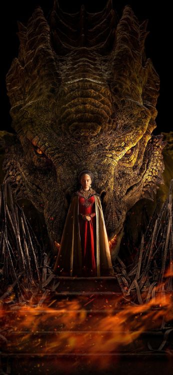 Обои принцесса рейнира таргариен, огненная кровь, Дом Таргариенов, телевидение, дракон в разрешении 1170x2532