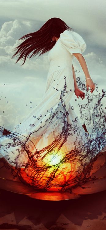 Обои арт, облако, свет, Люди в природе, жест в разрешении 1080x2340