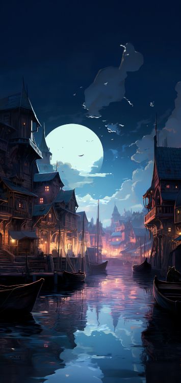 Обои лодка, живопись, рисование, графический дизайн, облако в разрешении 1792x3782