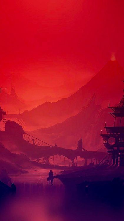 Обои аниме, иллюстрация, андроид, пейзаж, мост в разрешении 750x1334