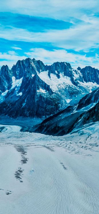 Обои Мер-де-Глас, облако, гора, снег, природный ландшафт в разрешении 1080x2340