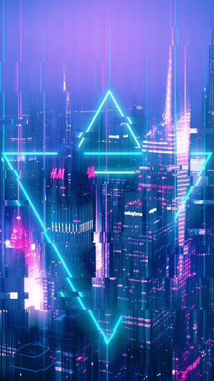 Обои Глитч-арт, здание, небоскреб, свет, пурпур в разрешении 1440x2560