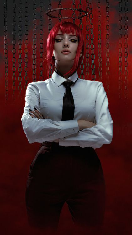 Обои макима бензопила мужчина косплей, бензопила, достойный, косплей, аниме в разрешении 2160x3840