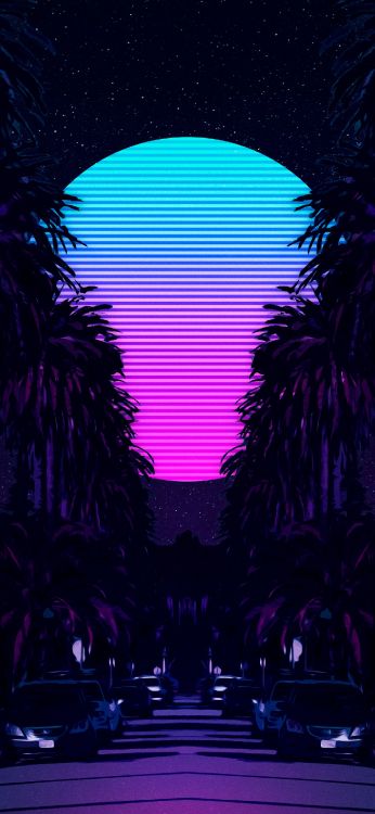 Обои майами вайб, Synthwave, планшет, Майами, пурпур в разрешении 1407x3045