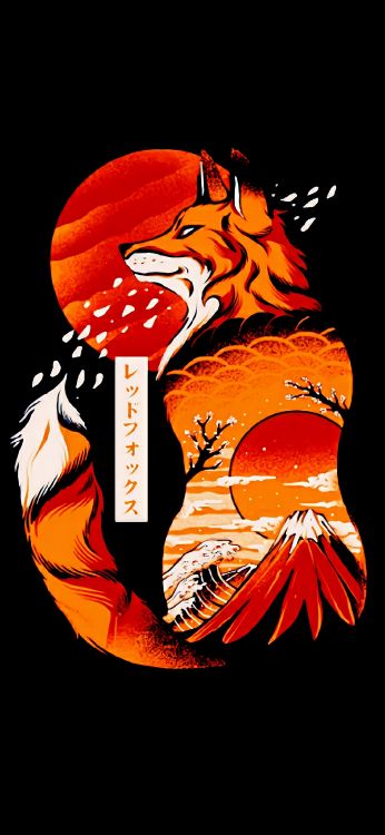 Обои минималистичный японский, Большая волна Канагава, футболка, японское искусство, Япония в разрешении 1080x2340