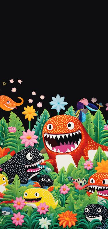 Обои мультфильм, живопись, рисование, зеленый, цветок в разрешении 1648x3480